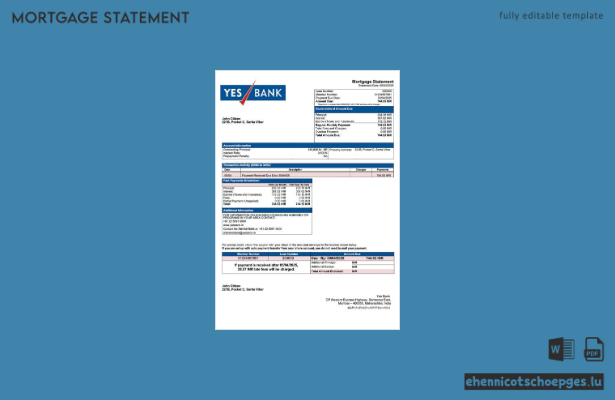 India Yes Bank Hypothekenabrechnung – Beispiel-Word- und PDF-Vorschau